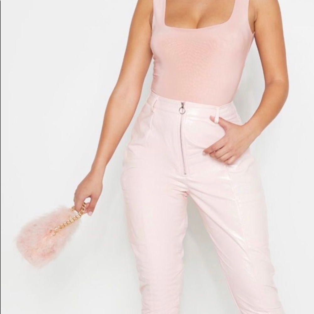 Pink Vinyl Front Zip Pants